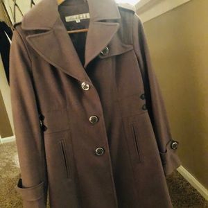 Kenneth Cole Buckle Long Trench Wool Peacoat